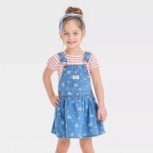 OshKosh B'gosh Toddler Girls' Floral Denim Skirtall Dress size 3T